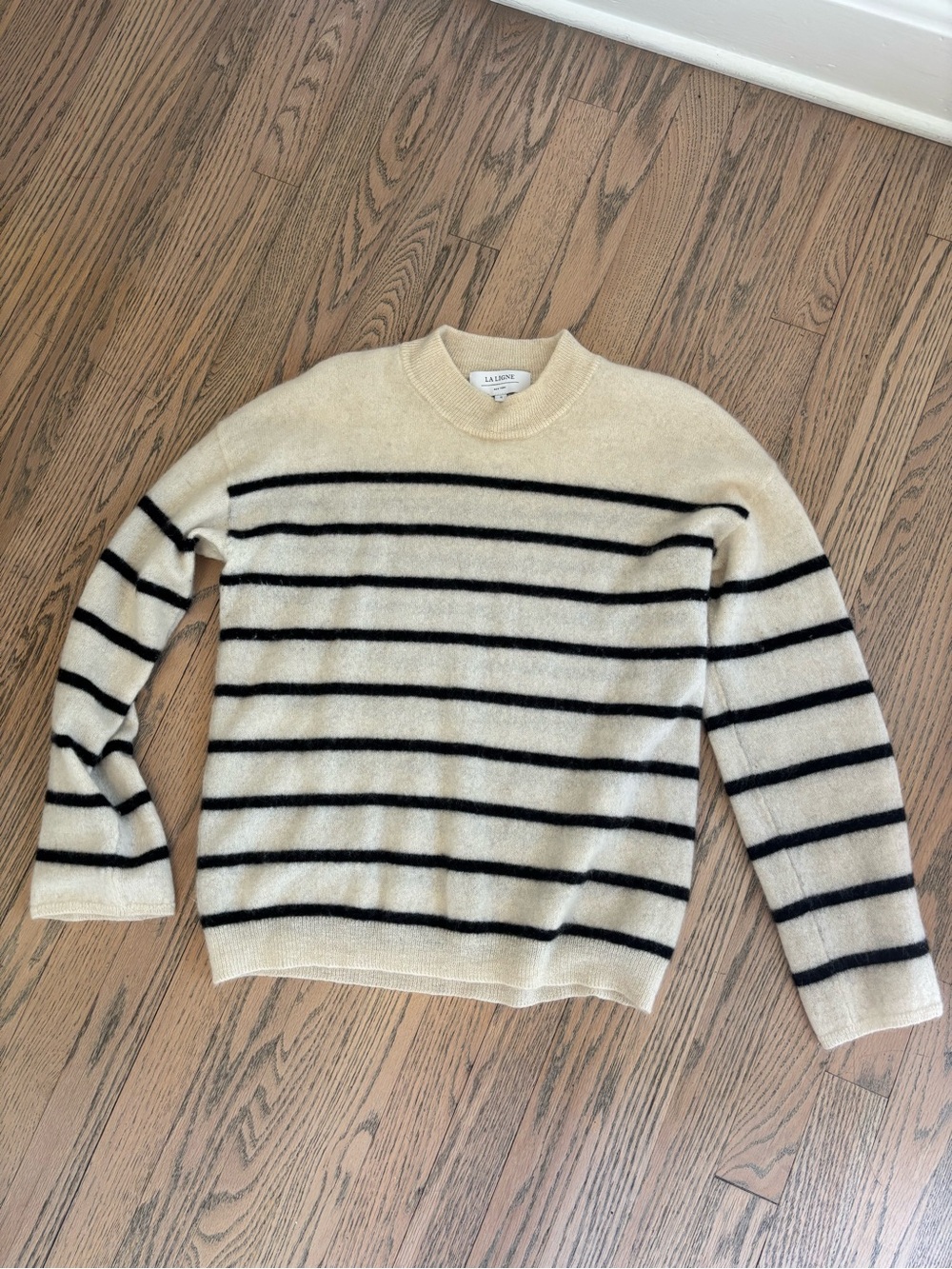 La Ligne Cream & Black Striped Cashmere Mockneck Sweater